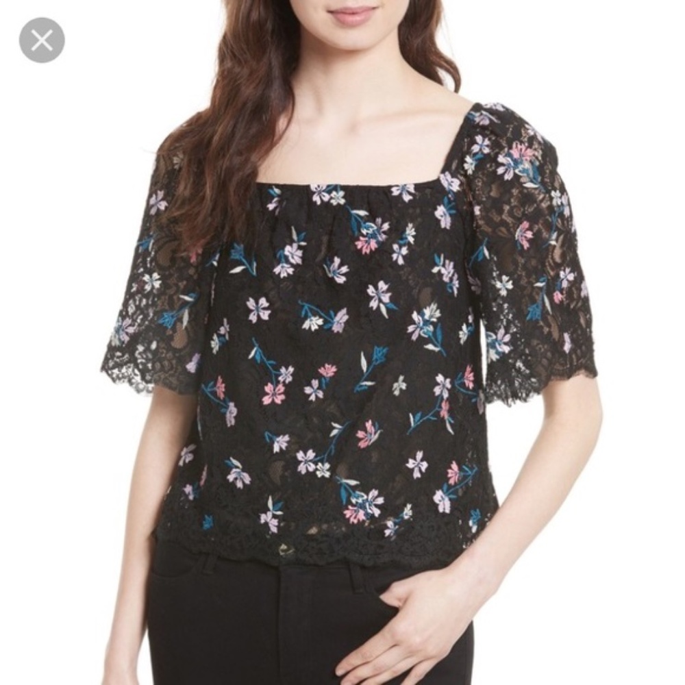 Rebecca Taylor Layla Floral Embroidered Lace Blouse Top Sz 6